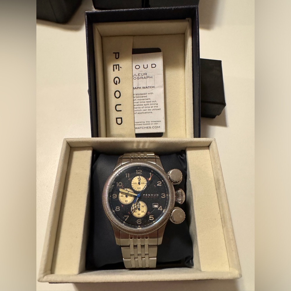 Men's Silver Chronograph Watch with Black Dial
